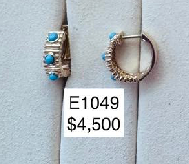Zofia Day Earrings:Fluted Huggies with 3 Cabachon Turquoise - Alchemy Works