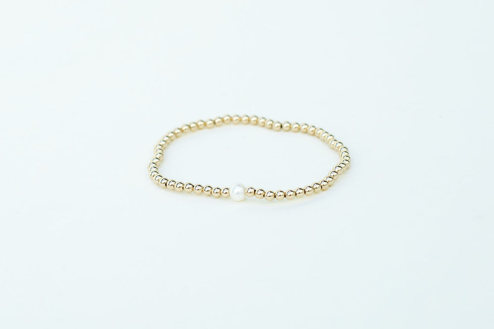 Karen Lazar 3mm YG Bracelet with Single White Pearl - Alchemy Works